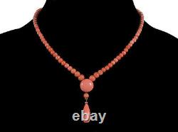 Antique Victorian 9k Peach Pink Coral Bead Necklace C. 1890