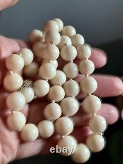 Antique Victorian Angel Skin Coral Necklace Pale Creamy 10-12mm Carved Beads