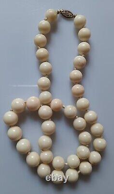 Antique Victorian Angel Skin Coral Necklace Pale Creamy 10-12mm Carved Beads
