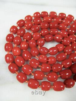 Antique Victorian Barrel Bead Natural Mediterranean Red Coral 14k Gold Necklace