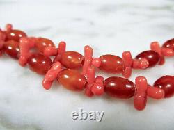 Antique Victorian Butterscotch Baltic Amber Oval Bead Red Coral 10k Necklace