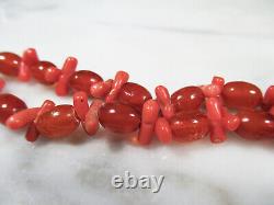 Antique Victorian Butterscotch Baltic Amber Oval Bead Red Coral 10k Necklace