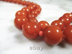 Antique Victorian Butterscotch Baltic Amber Round Bead Coral Necklace 36.3 Grams