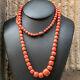 Antique Victorian/edwardian Mediterranean Red Coral Faceted Beads Necklace 79 Gr