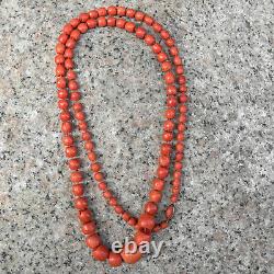 Antique Victorian/Edwardian Mediterranean Red Coral Faceted Beads Necklace 79 gr