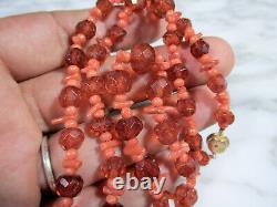 Antique Victorian Faceted Baltic Honey Amber Bead Med Coral Gold Filled Necklace