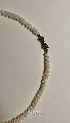 Antique Victorian Genuine Angel Skin Coral Barbell Bead Pink Necklace Bow Clasp