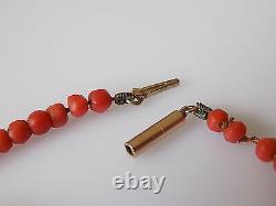 Antique Victorian Gold and Red Salmon coral beads necklace