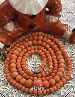 Antique Victorian Graduated Genuine Salmon Coral Bead Necklace 21