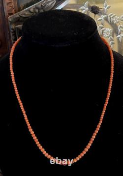 Antique Victorian Graduated Genuine Salmon Coral Bead Necklace 21