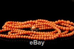 Antique Victorian Graduated Salmon Coral Beads Long 44 Long Necklace Mr