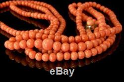 Antique Victorian Graduated Salmon Coral Beads Long 44 Long Necklace Mr