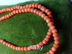 Antique Victorian Hand Carved Graduated Natural Coral Beads Necklace Gold Clasp