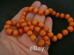 Antique Victorian Large 9mms Coral Bead Necklace Not Dyed 48 Grams 17 Inches