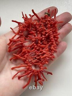 Antique Victorian Large Polished Red Coral Large Branch Necklace 17.7