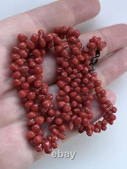 Antique Victorian Mediterranean Orange Red Precious Coral Necklace Choker 1521g