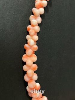 Antique Victorian Natural Angel Skin Coral Carved Barbell Bead Necklace