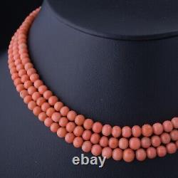 Antique Victorian Natural Coral 3 Strands Graduated Beads Necklace