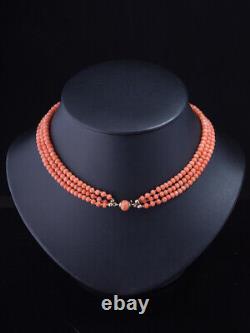Antique Victorian Natural Coral 3 Strands Graduated Beads Necklace