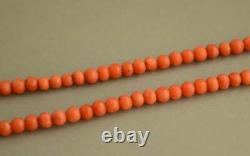 Antique Victorian Natural Mediterranean Coral Beads Necklace 14ct Gold Clasp 15g