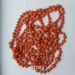 Antique Victorian Natural Orange Salmon Coral Beaded Necklace 78! 79 gr