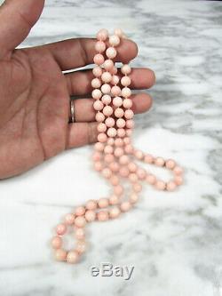 Antique Victorian Natural Pink Angel Skin Coral 8mm Beaded Necklace 32 67.7 Gr