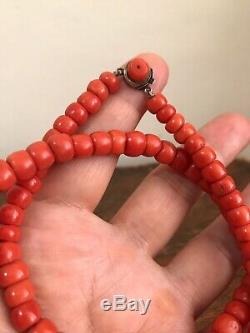 Antique Victorian Natural Red Coral Beads Necklace
