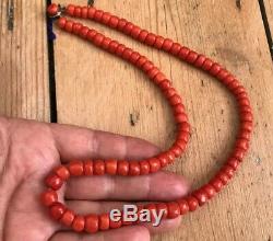 Antique Victorian Natural Red Coral Beads Necklace