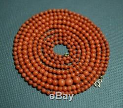 Antique Victorian Natural Red Coral Beads Necklace with Gold Clasp 14K (585)