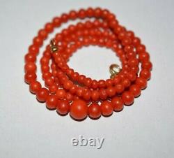 Antique Victorian Natural Red Coral Beads Necklace with Gold Clasp 14K (585)