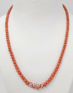 Antique Victorian Natural Salmon Coral Graduated Bead Sterling Necklace 15.7g