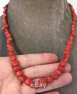 Antique Victorian Rare Natural Coral Graduated Bead Necklace Large Beads 32 Gram