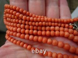 Antique Victorian Real Natural Salmon Red Undyed Coral Necklace 2 strand clasp