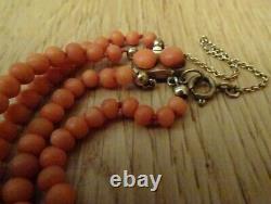 Antique Victorian Real Natural Salmon Red Undyed Coral Necklace 2 strand clasp