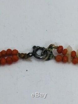 Antique Victorian Red Coral & Mother Of Pearl Beaded Necklace