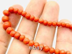Antique Victorian Sterling Silver Graduated Coral Bead Necklace