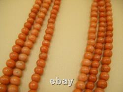 Antique Victorian Three Row Natural Coral Bead Necklace