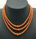 Antique Victorian Three Strand Graduated Coral Bead Necklace Gold Clasp. 34.5 Gs