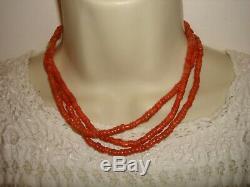 Antique Victorian Untreated Bead Salmon Natural Coral 49 L Strand Necklace