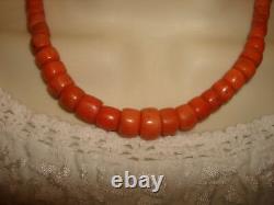 Antique Victorian Untreated Bead Salmon Natural Coral Necklace Clasp 16 Length