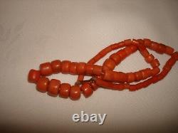 Antique Victorian Untreated Bead Salmon Natural Coral Necklace Clasp 16 Length
