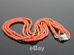 Antique Victorian c1900 Natural Coral Bead Necklace with Silver Clasp, 26.4g