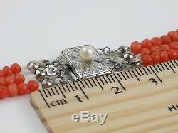 Antique Victorian c1900 Natural Coral Bead Necklace with Silver Clasp, 26.4g