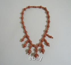 Antique Victorian natural coral bead necklace beaded balls choker