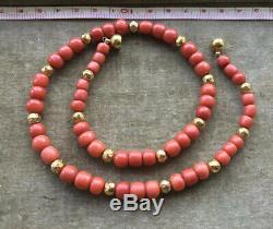 Antique Victorian non-dyed natural Mediterranean coral bead necklace 34 grams