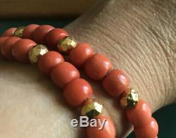 Antique Victorian non-dyed natural Mediterranean coral bead necklace 34 grams