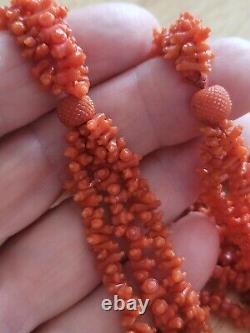 Antique Victorian red carved coral necklace