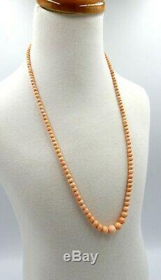 Antique Victorian salmon coral graduated strand bead necklace 10k gold clasp 27