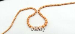 Antique Victorian salmon coral graduated strand bead necklace 10k gold clasp 27