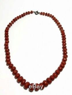 Antique Vintage 14k Gold Blood Red Coral Bead Necklace